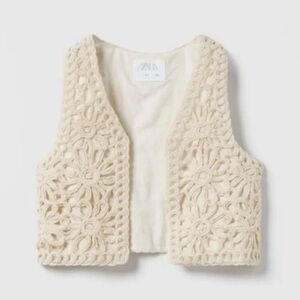 Zara Beige Limited Edition Crochet Floral Vest